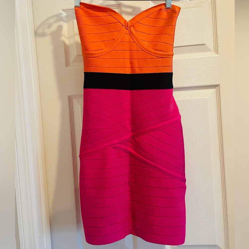 Bebe Strapless Color-Block Bandage Dress - Picture 2 of 7